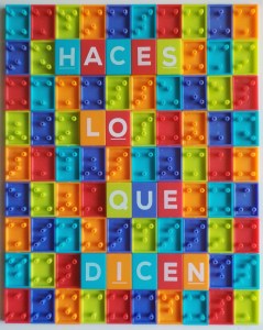 This thing is made up of some kind of Lego-like toy blocks. The caption says: you do what you're told